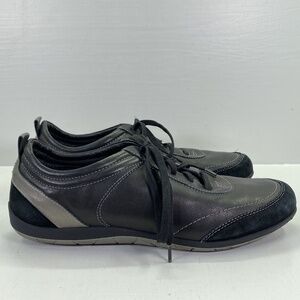 Vionic Willa Walker Womens 7 Black Leather Metallic Pewter Athletic Sneaker Shoe